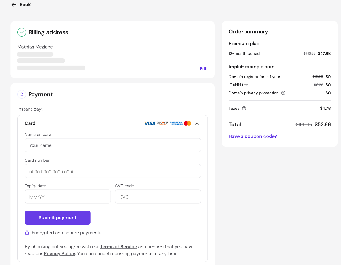 Hostinger payment page
