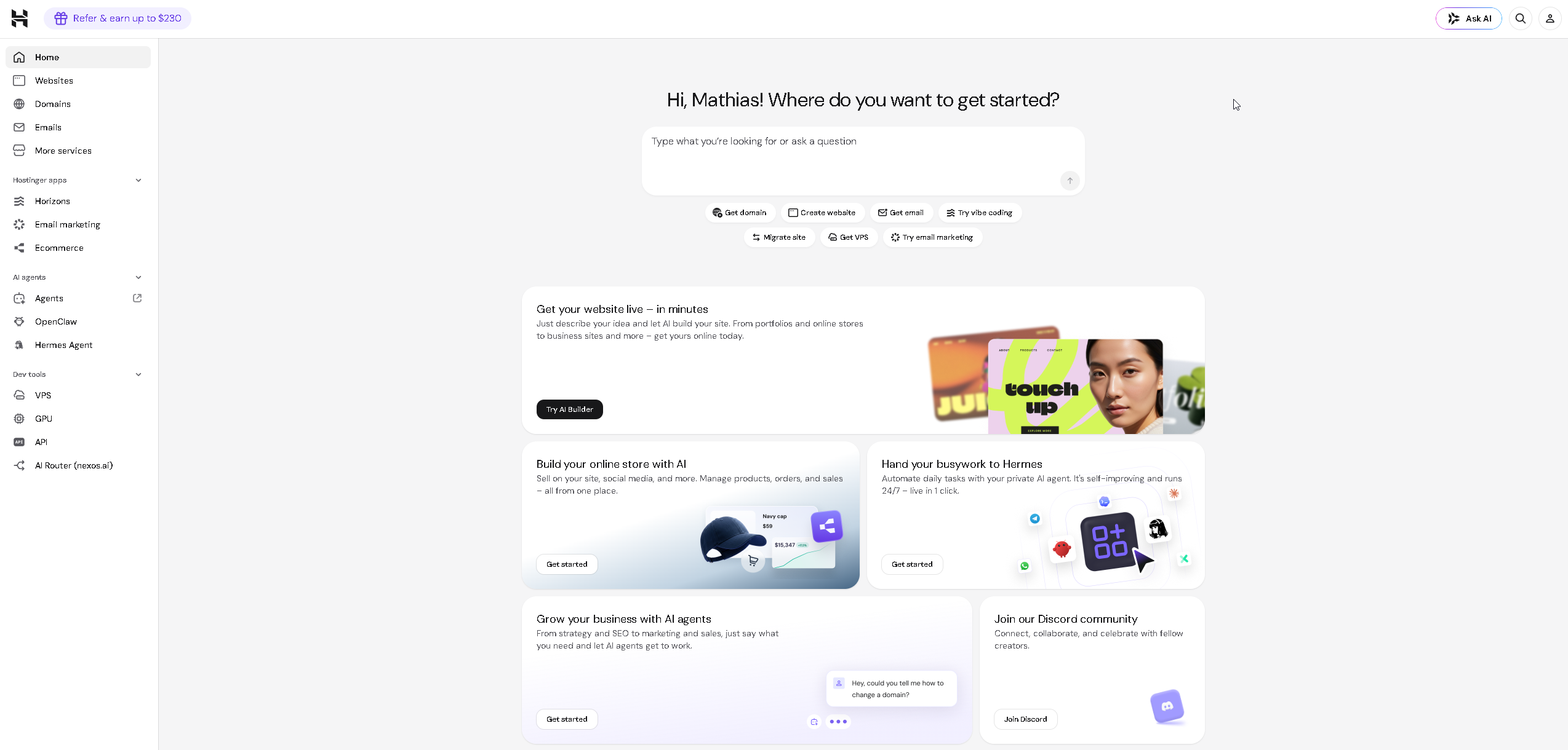 Hostinger home page