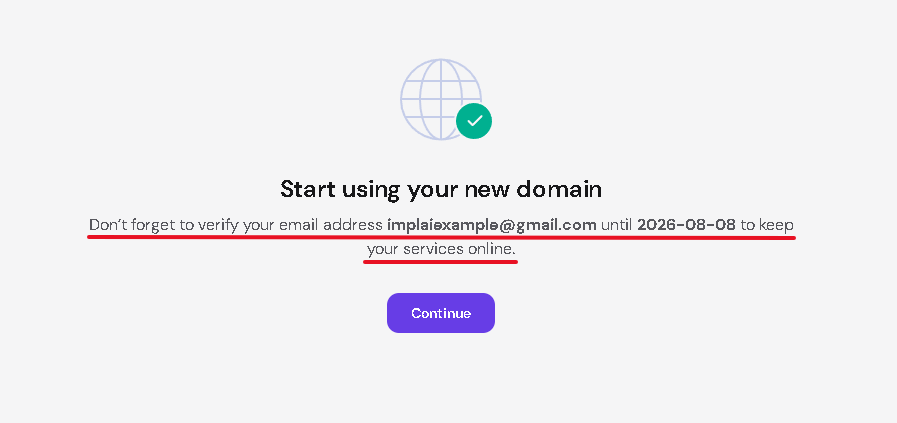 Hostinger confirmation page reminding you to verify your email