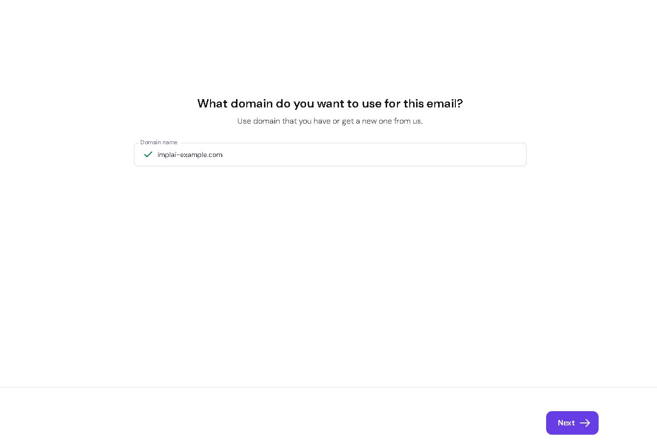 Domain selection dropdown for the email plan