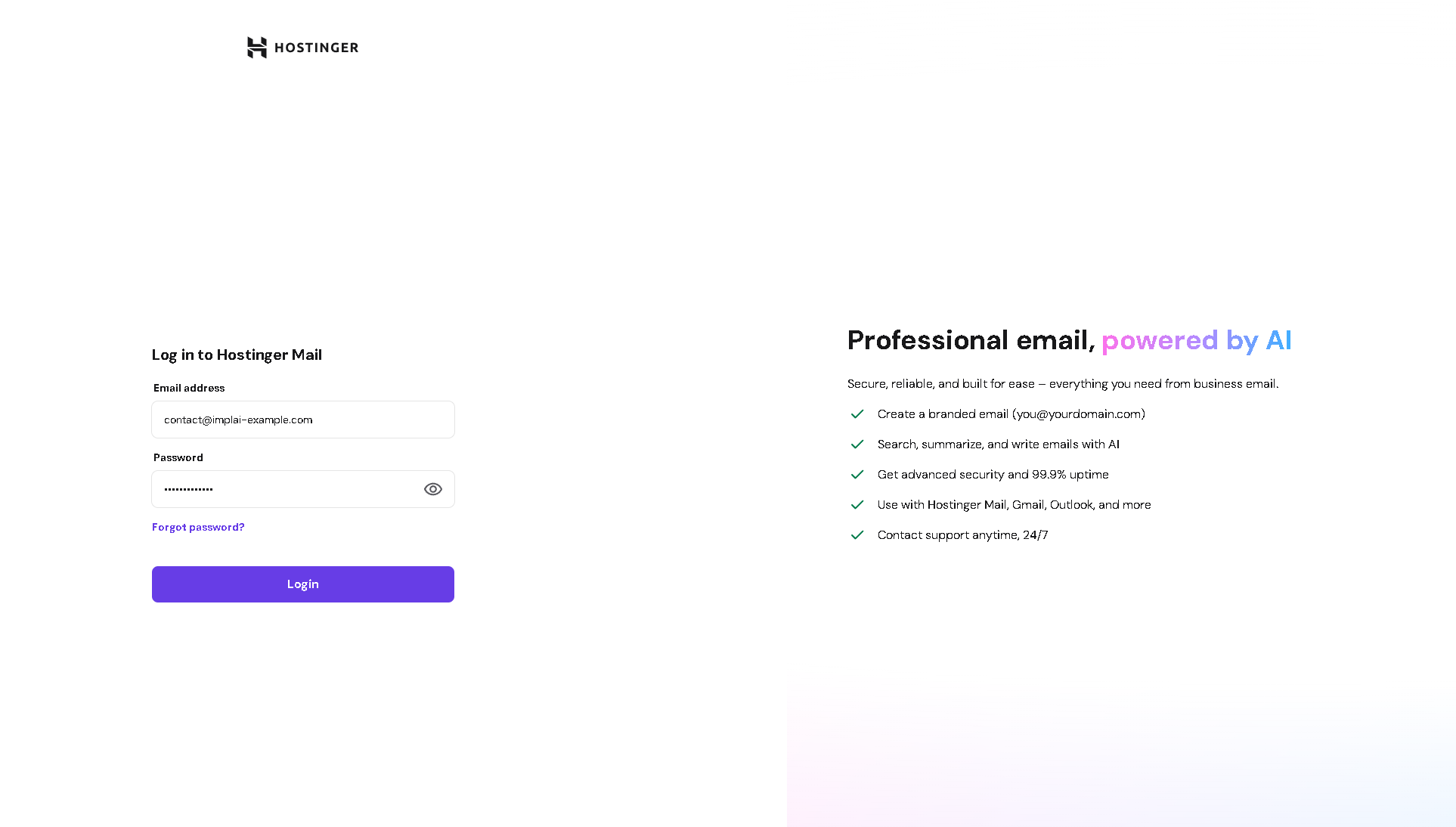 Hostinger webmail login page