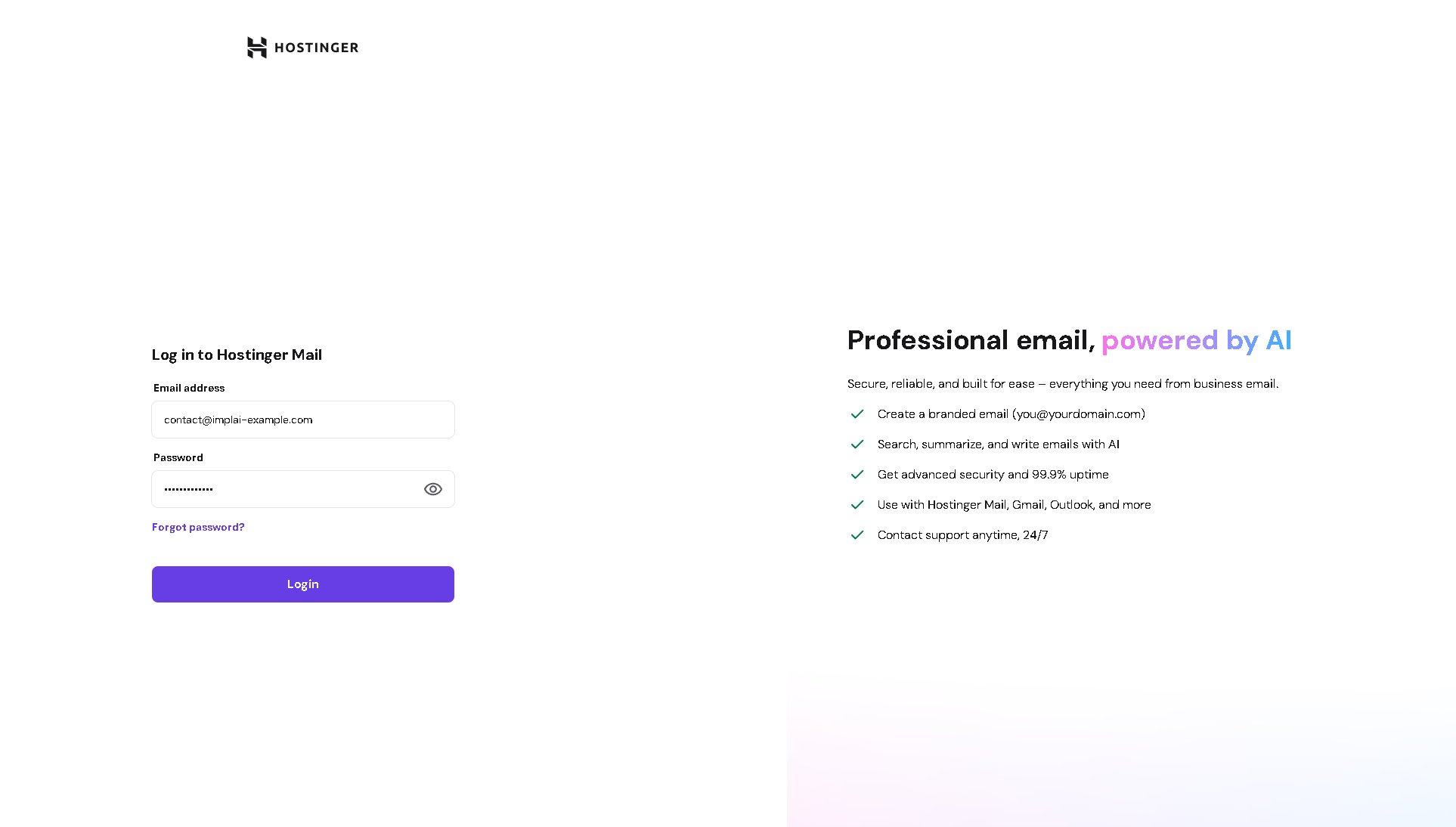 Hostinger webmail login page