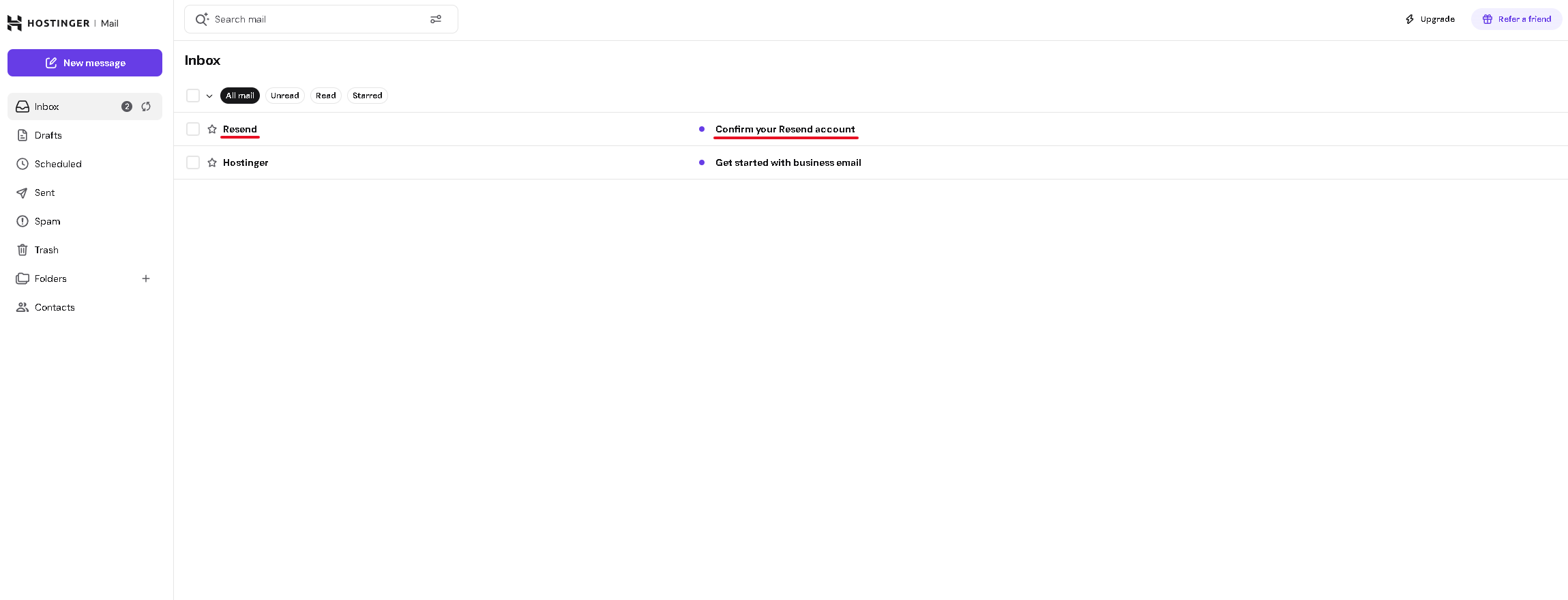 Resend confirmation email in the Hostinger inbox
