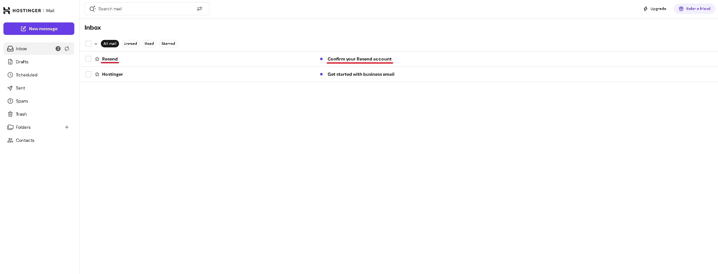 Resend confirmation email in the Hostinger inbox