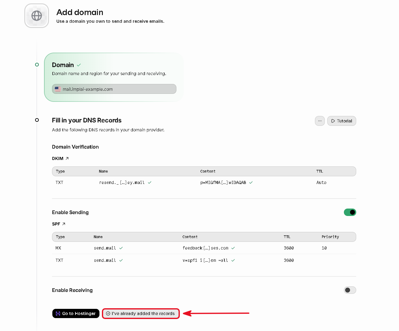 Resend page with the I've already added the records button
