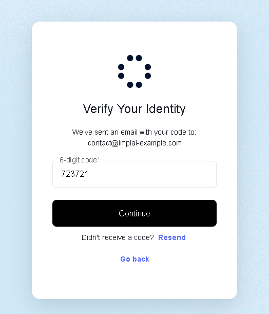 Retell AI verification code field with the Continue button