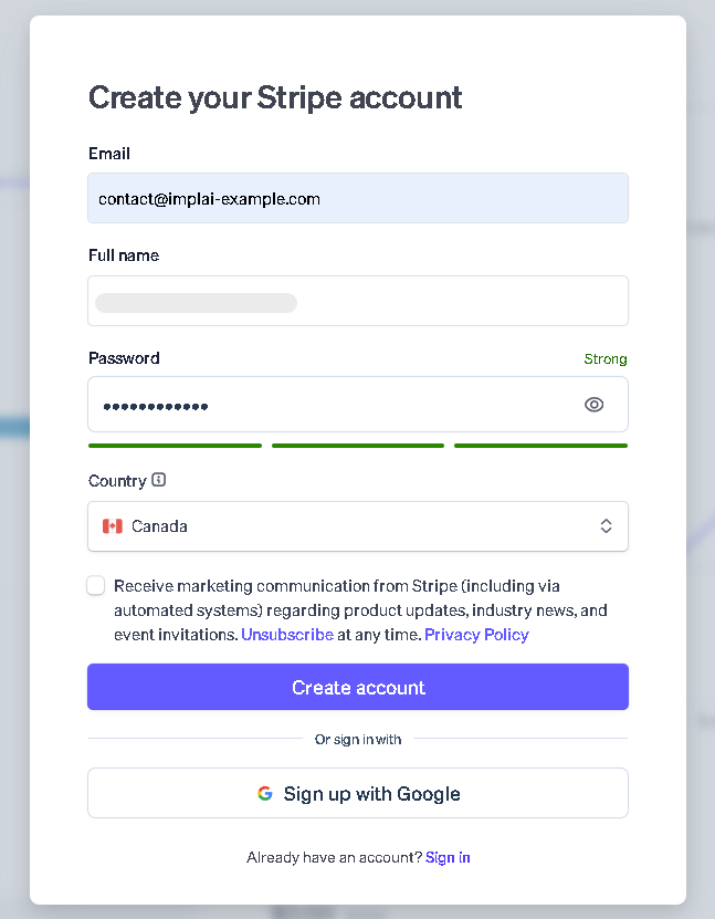 Stripe signup form