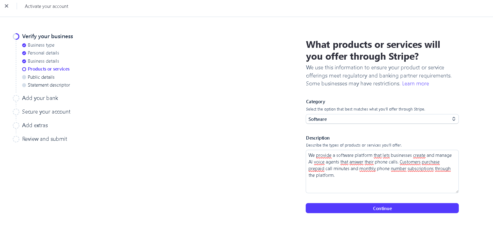 Stripe product category and description fields