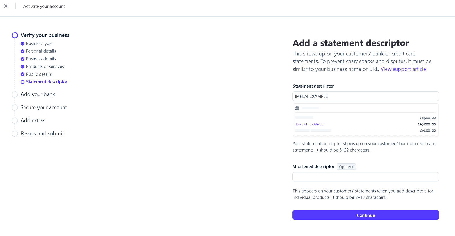 Stripe statement descriptor field