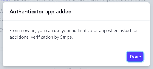 Confirmation that the authenticator app was added