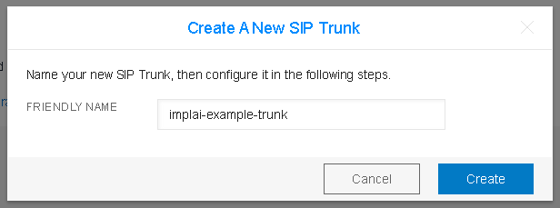 Twilio new SIP trunk naming dialog