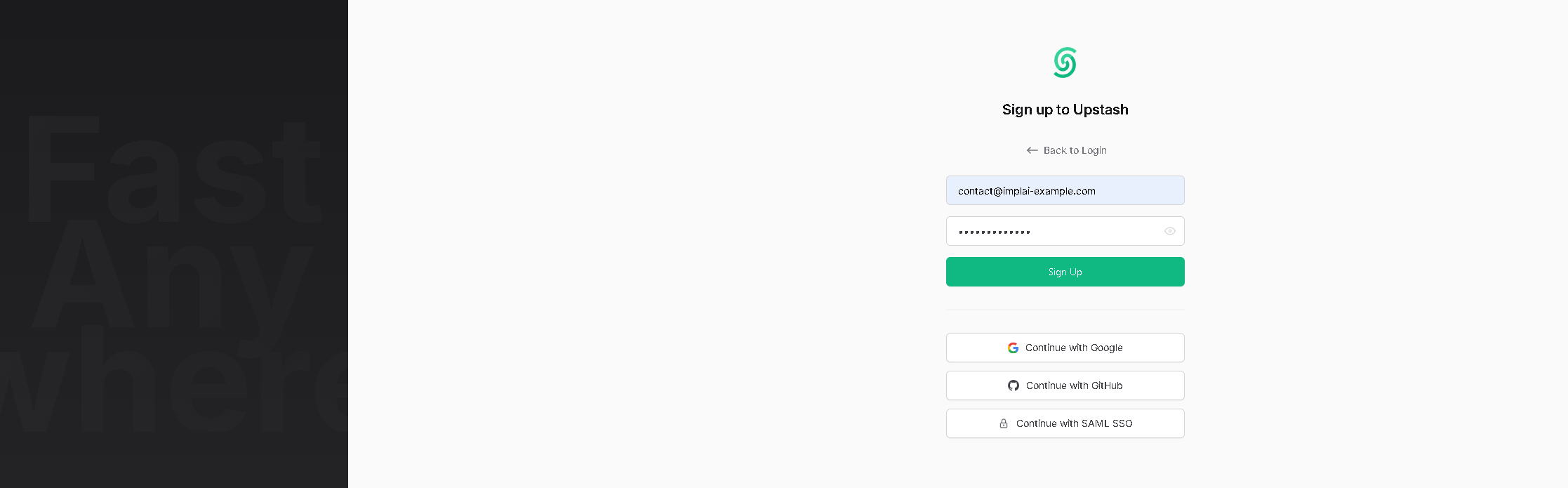 Upstash signup form