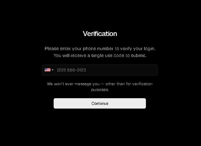 Vercel phone number verification field with a country flag dropdown