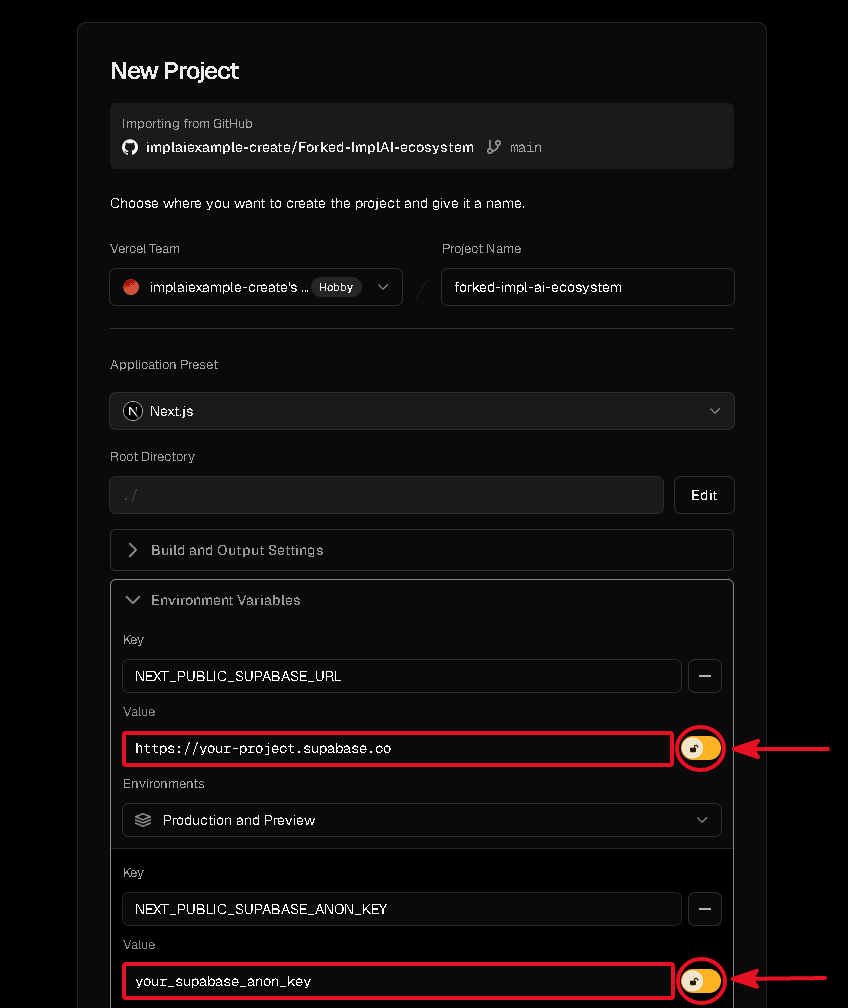 Vercel environment variables with the hide value lock disabled