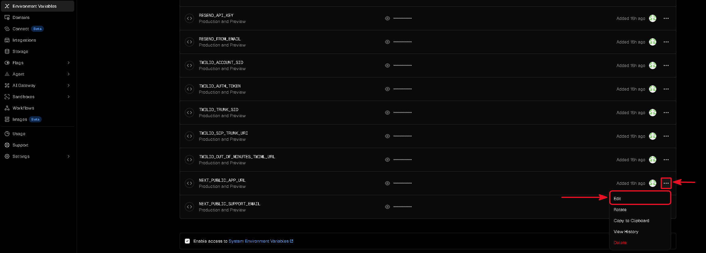 Editing the NEXT_PUBLIC_APP_URL environment variable