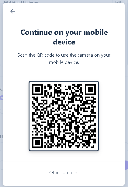 Stripe QR code to continue verification on a phone