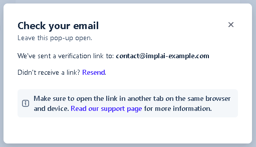 Stripe popup asking you to check your email