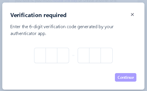 Stripe authenticator code prompt before revealing the key