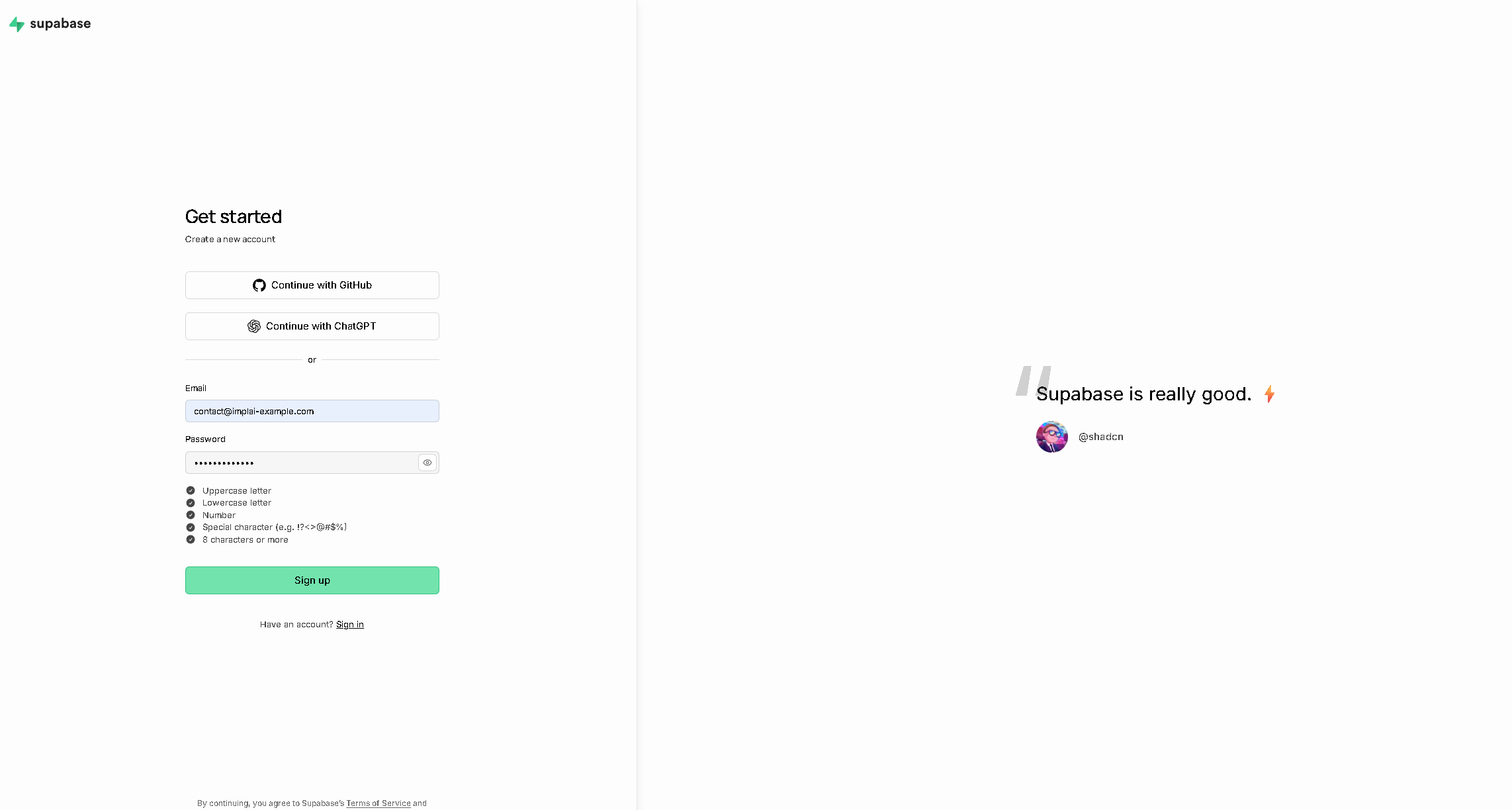 Supabase signup form