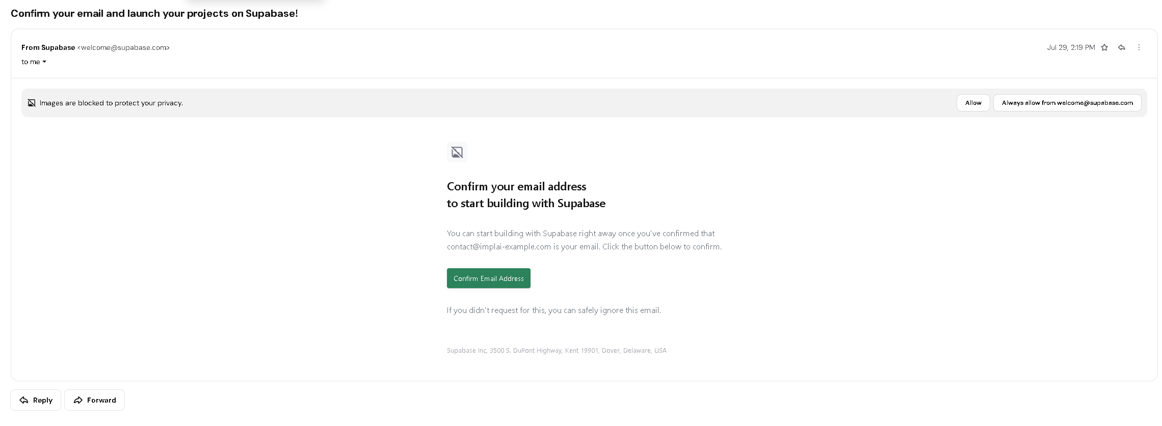 Supabase confirmation email