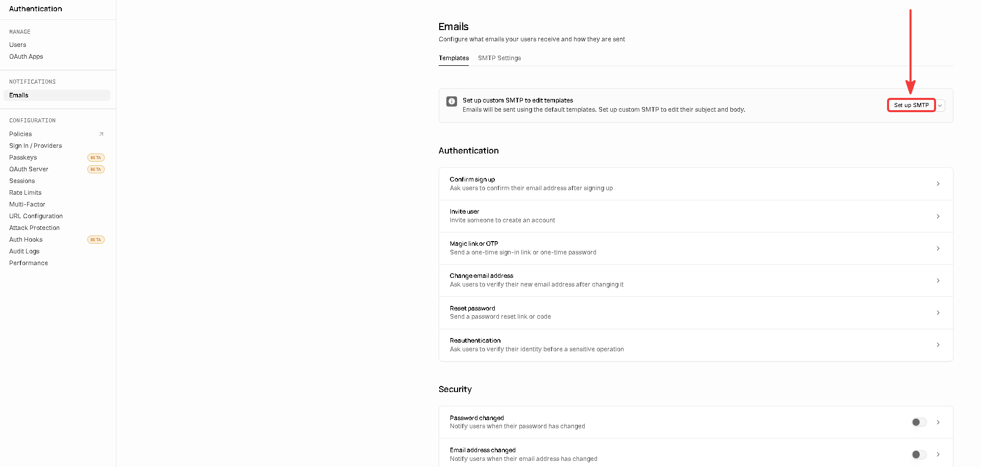 Set up custom SMTP box with its button