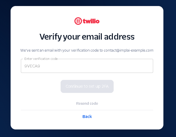 Twilio email verification code field