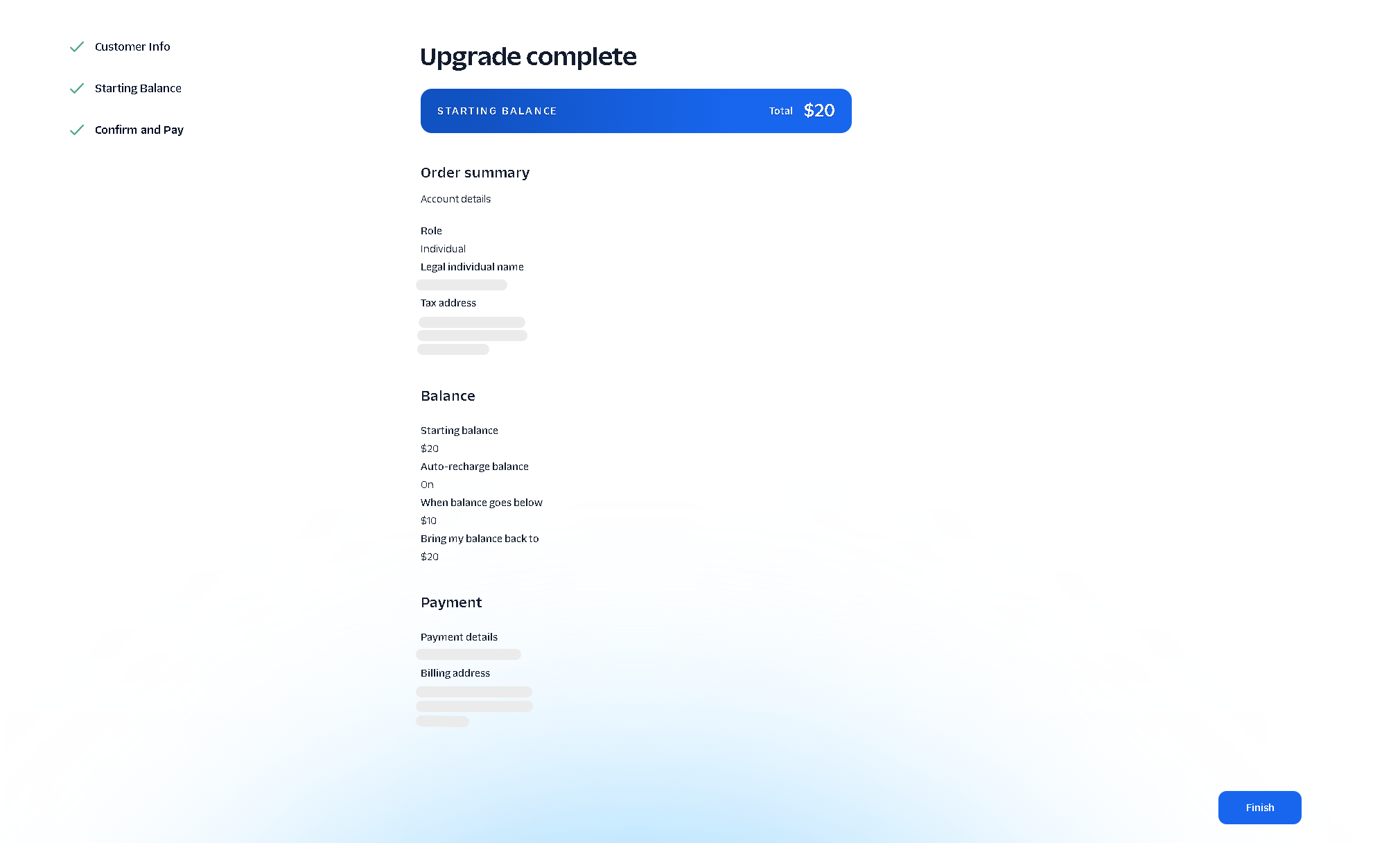 Twilio upgrade summary page