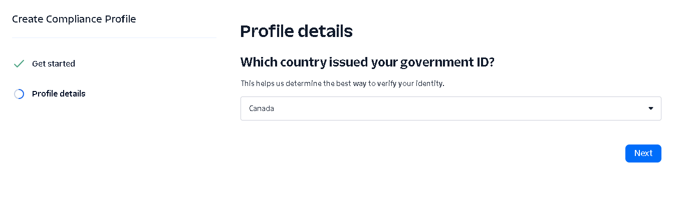 Twilio page asking which country issued your government ID