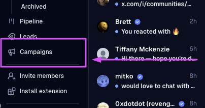 Campaigns sidebar with New Campaign