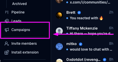 Campaigns sidebar with New Campaign