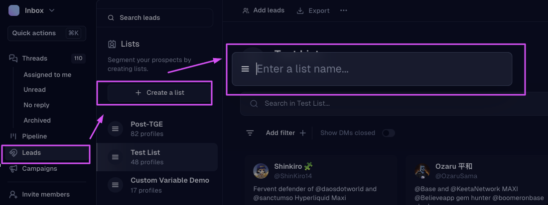 Import dialog for an X list