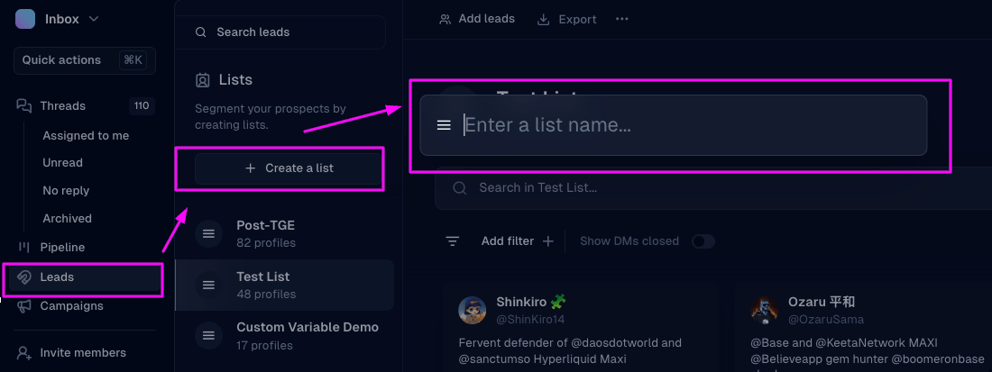 Import dialog for an X list