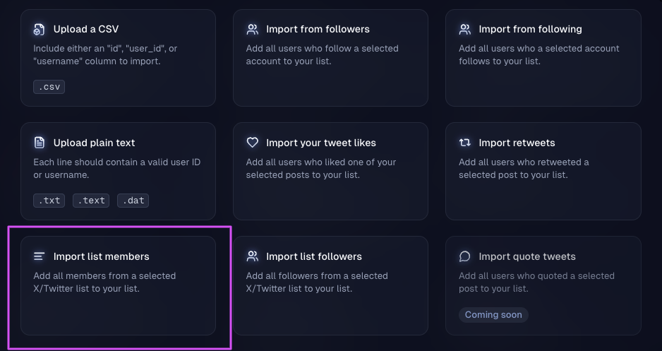Members vs followers import choice for an X list