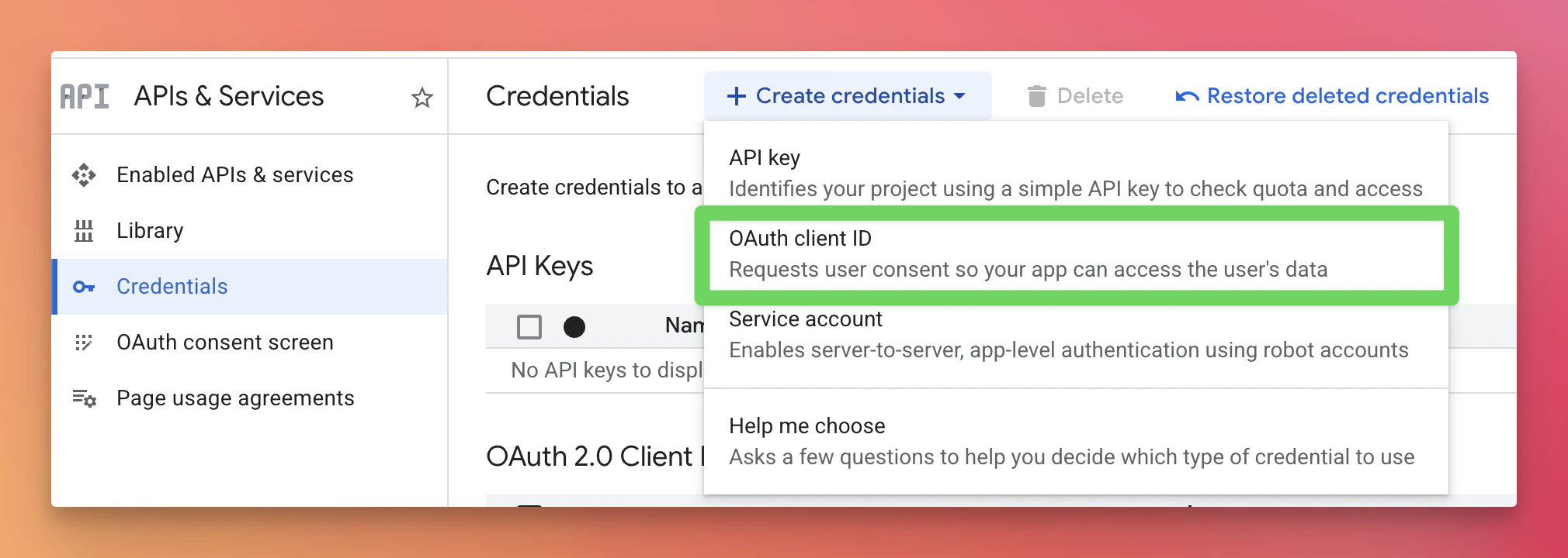 Create OAuth Client ID