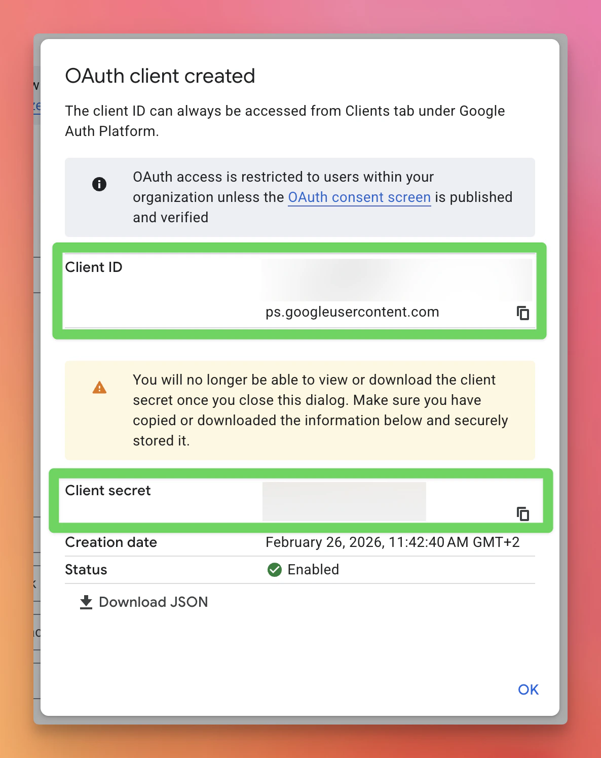 Client ID and Secret
