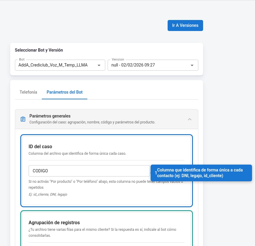 ID del caso y agrupación de registros