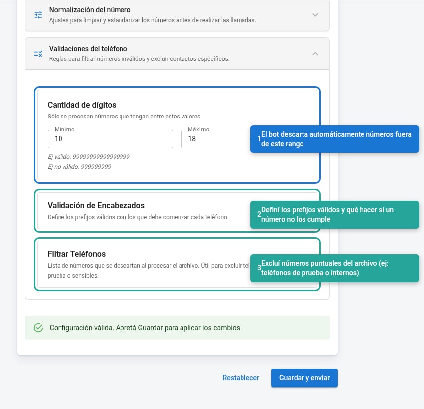 Validaciones del teléfono