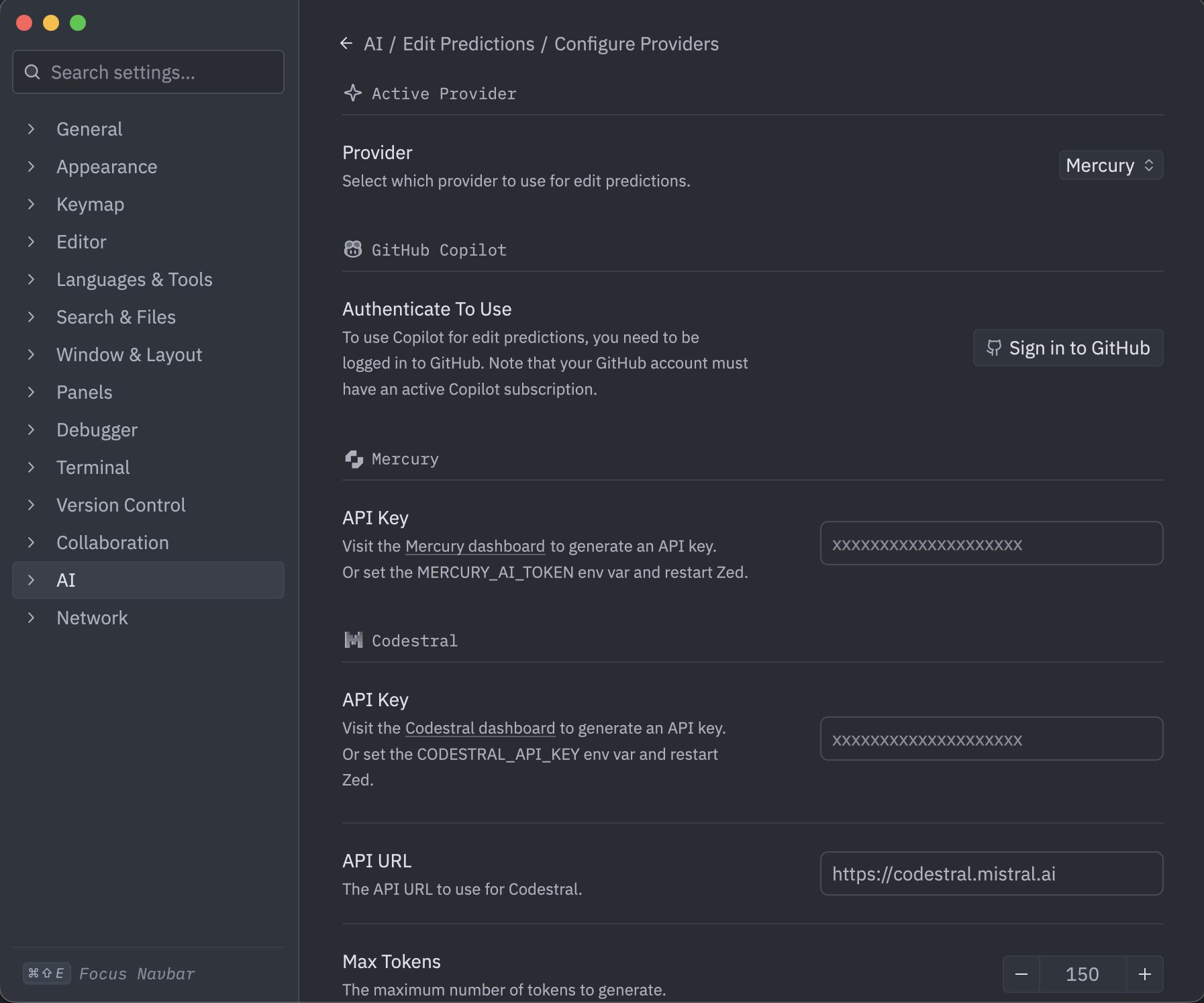 Zed Configure Mercury Coder