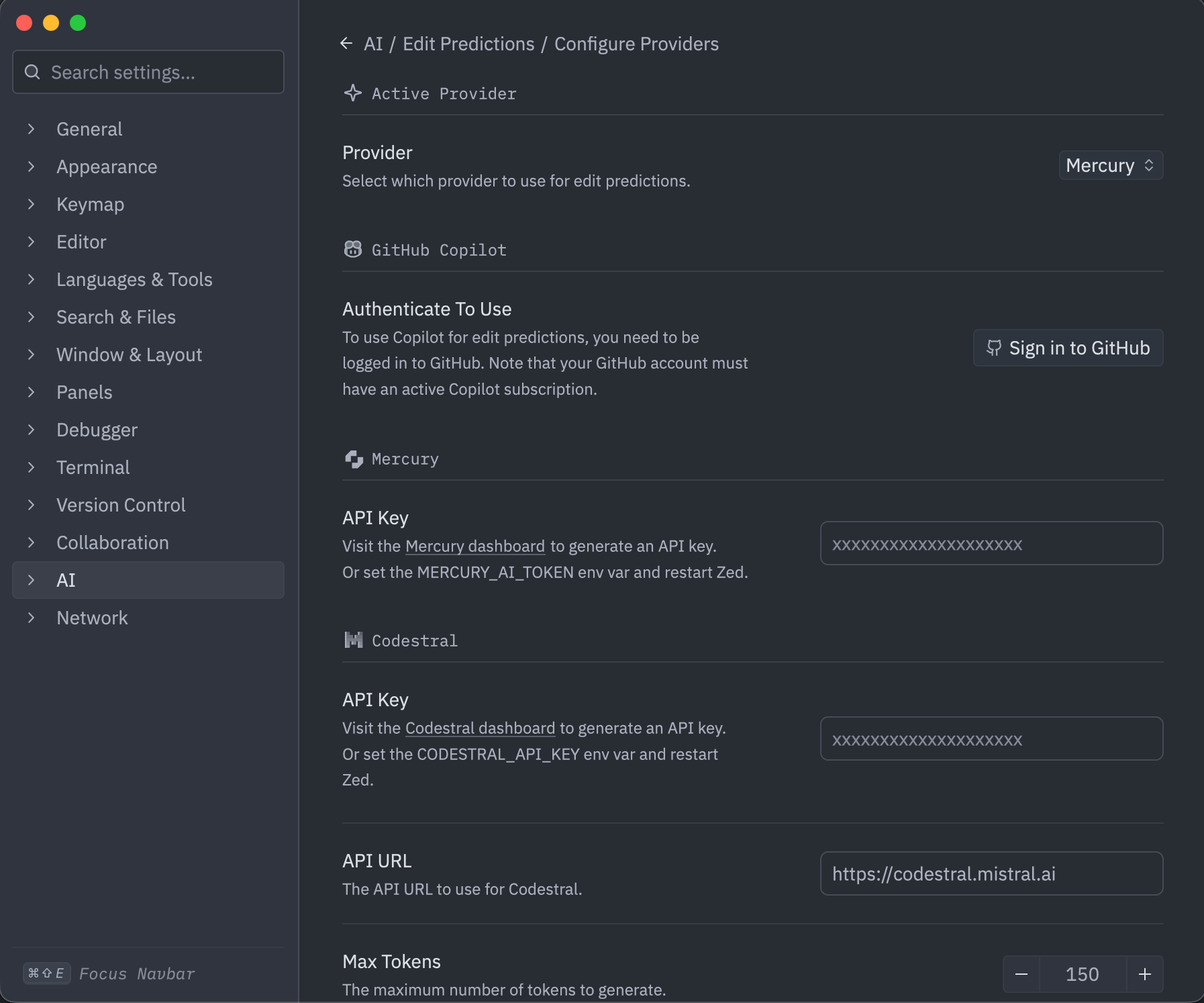 Zed Configure Mercury Coder