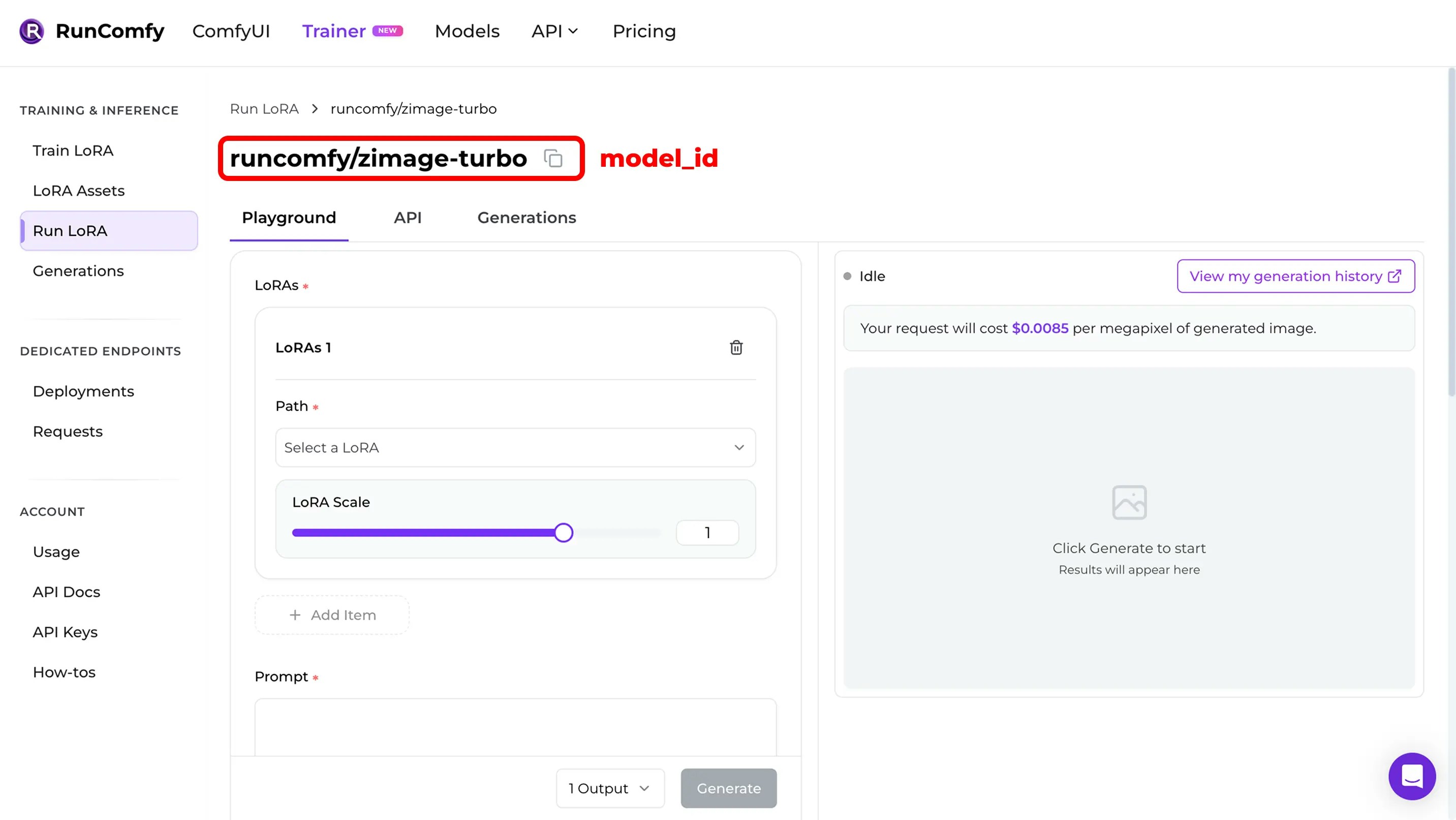 Alt RunComfy model id