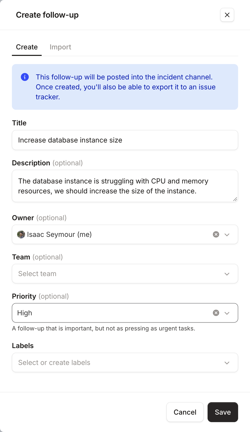 Create follow-up drawer in the web dashboard with Priority set to High