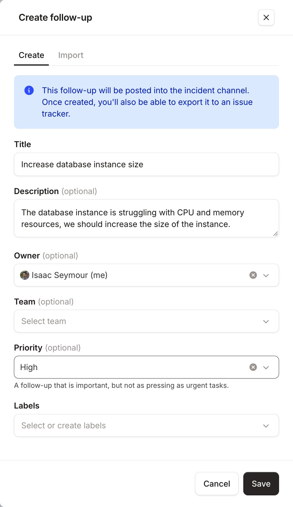 Create follow-up drawer in the web dashboard with Priority set to High
