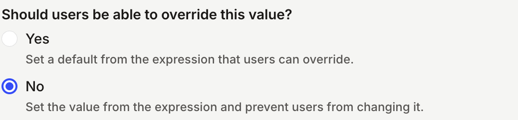 Should users be able to override this value? set to No