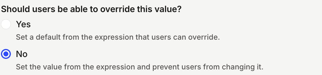 Should users be able to override this value? set to No