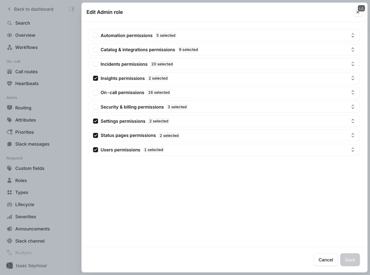 Editing the Admin role permissions