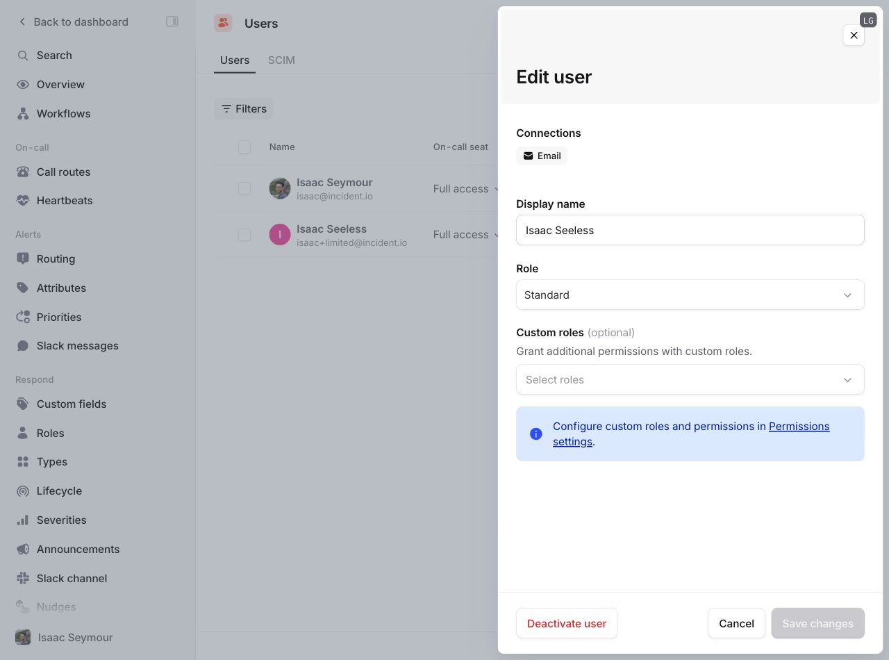 Editing a user's base role and custom roles