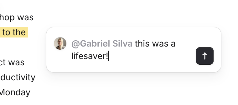 Comment thread An inline comment thread on selected text in the post-mortem editor