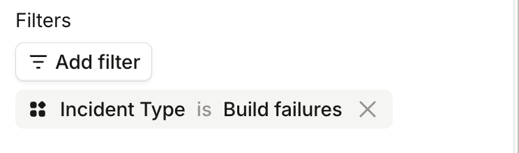 The Filters area of the Edit panel sidebar, with a filter of Incident Type is Build
failures