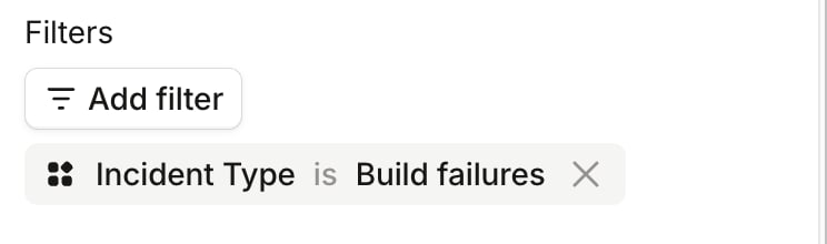 The Filters area of the Edit panel sidebar, with a filter of Incident Type is Build
failures