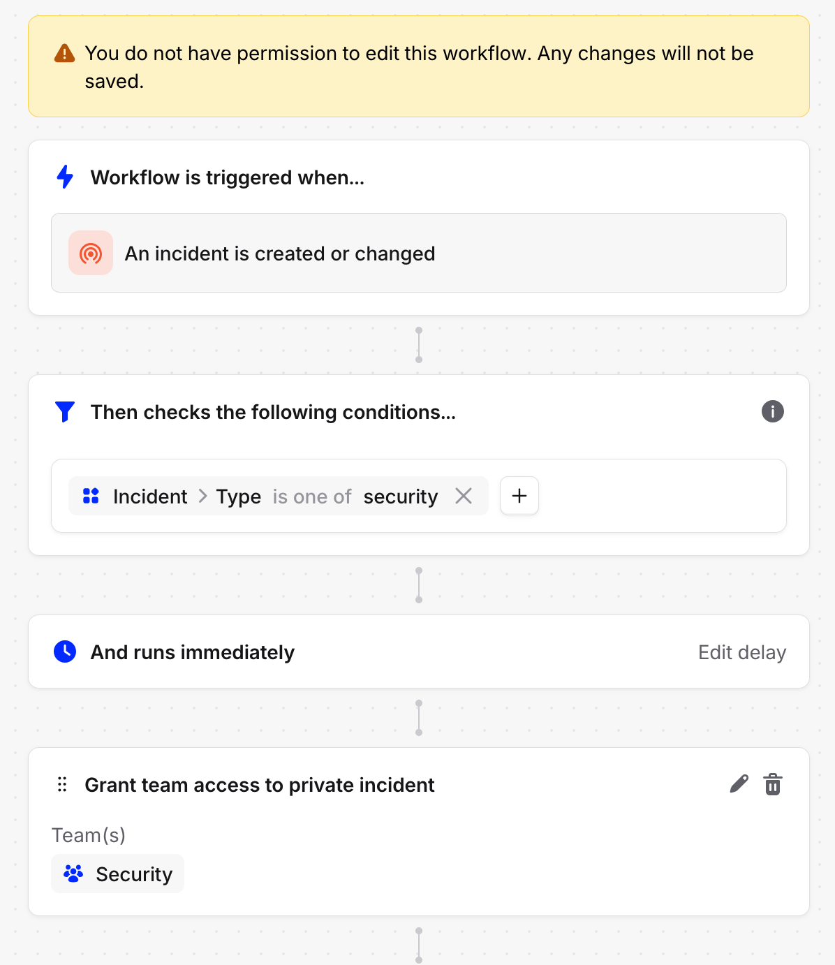 The banner shown to users who can't modify a private workflow